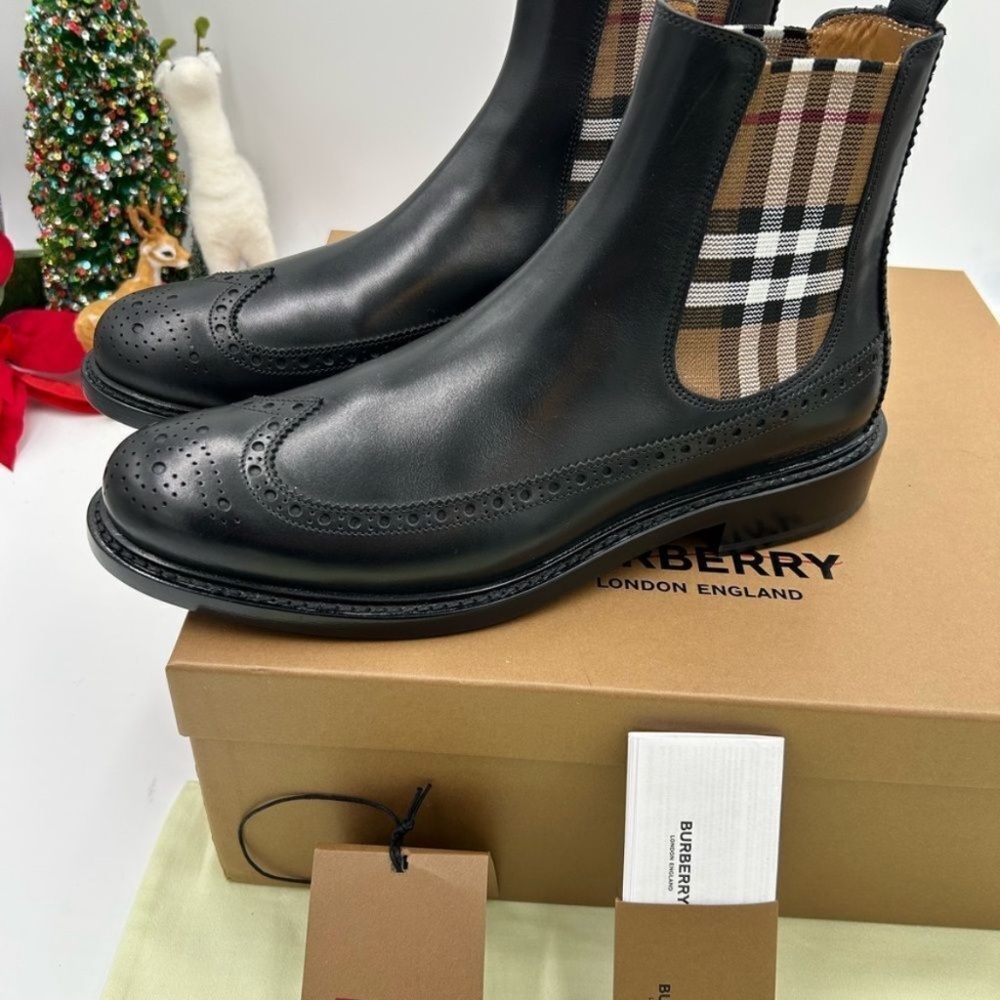 Men’s Burberry vintage check leather Chelsea boots size 43 made in Italy - Picture 5 of 11